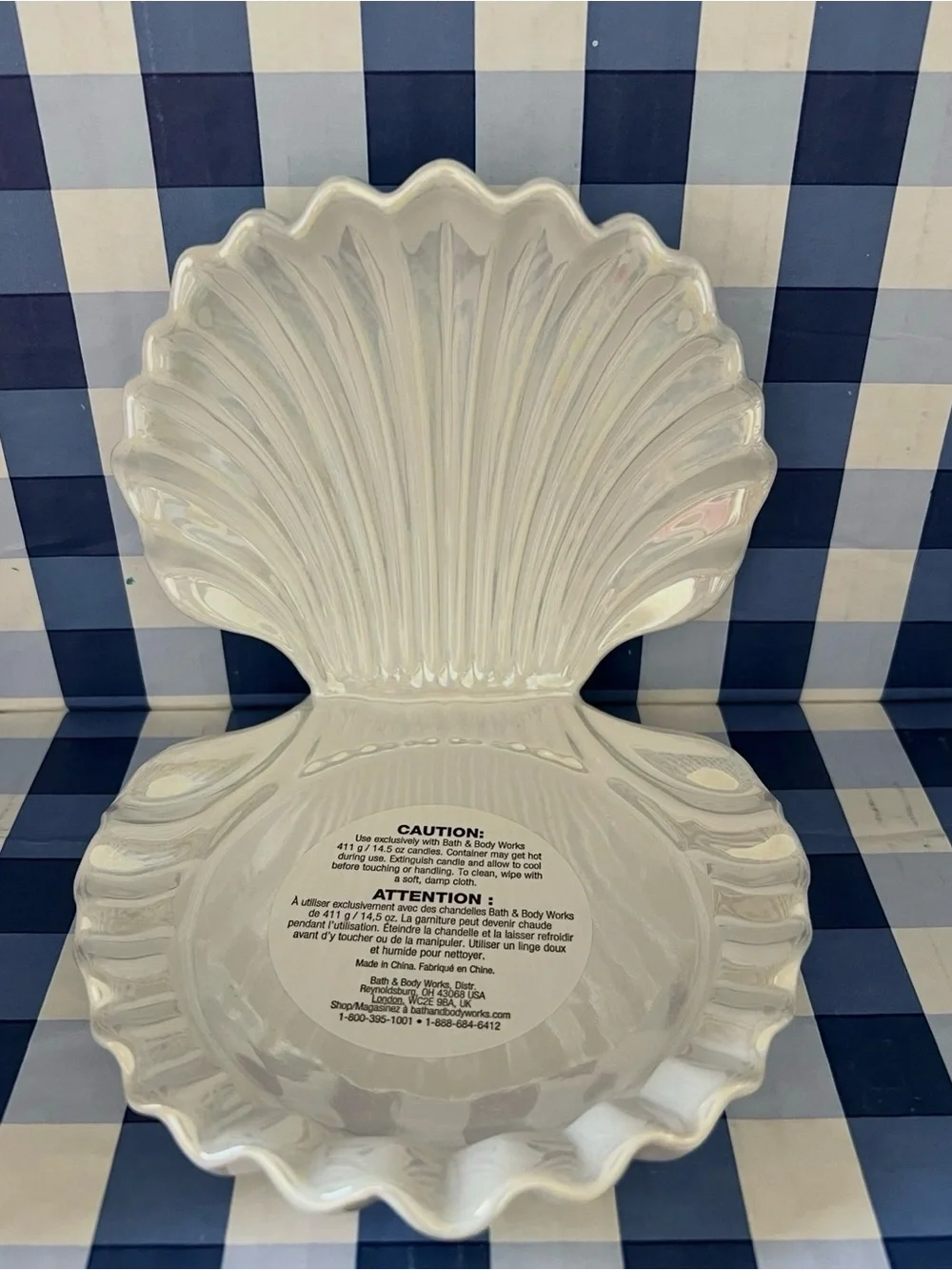 Bath Body Works NWT Ceramic Clam Shell Iridescent Pearl 3 Wick Candle Holder